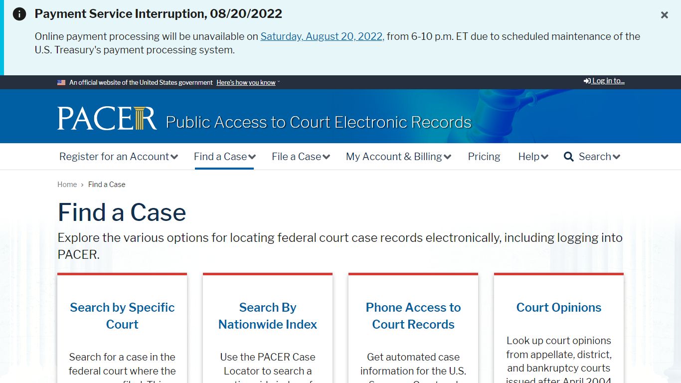 Find a Case | PACER: Federal Court Records